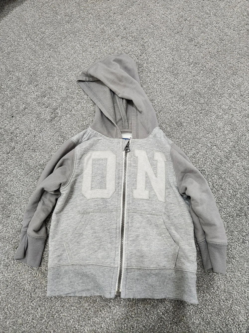 Old Navy Gray Hooded Zip-Up Sweatshirt with 'ON' Applique 18-24mth